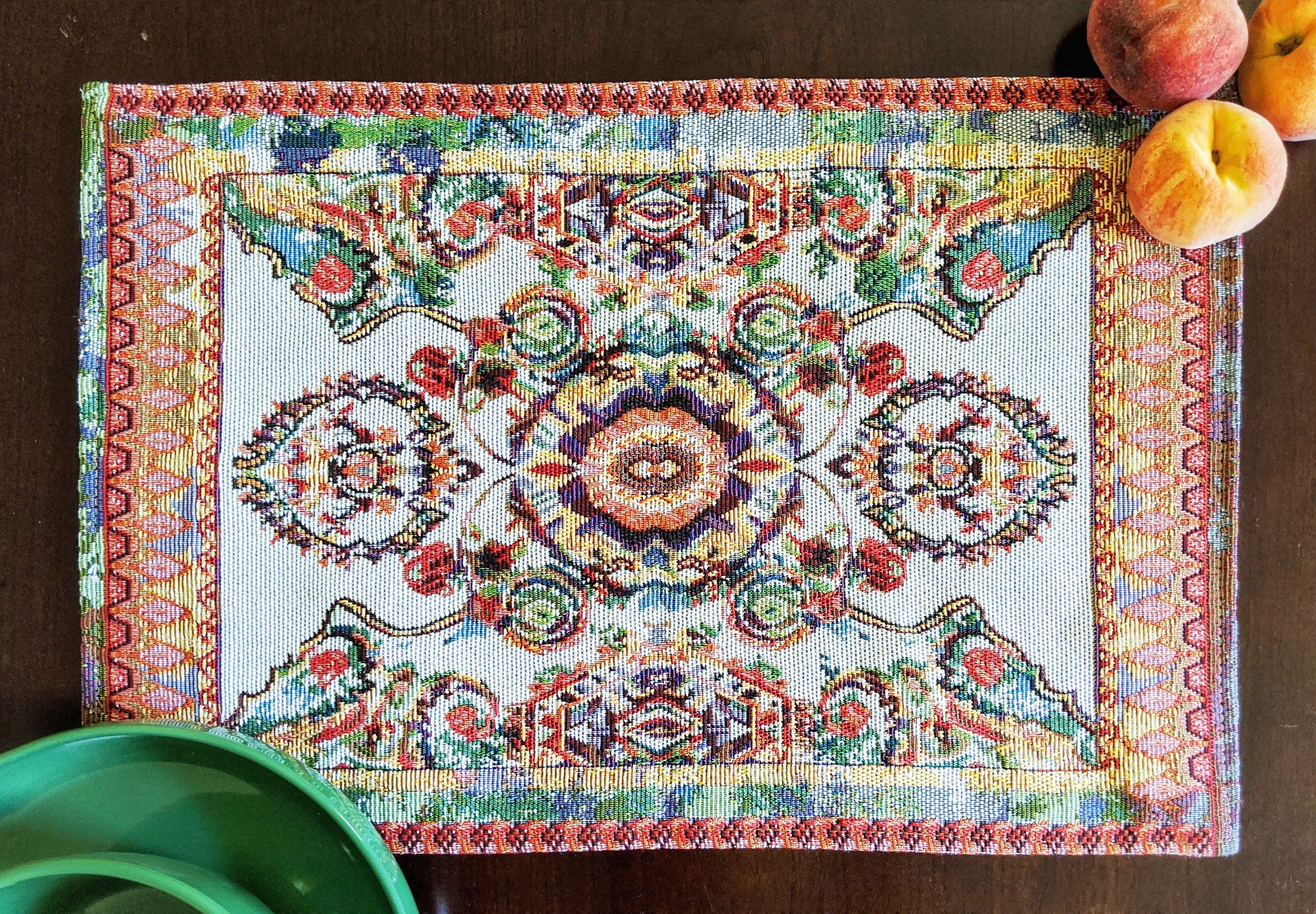 Tache Elegant Coral Colorful Ornate Paisley Woven Tapestry Placemat Set (18193)-0